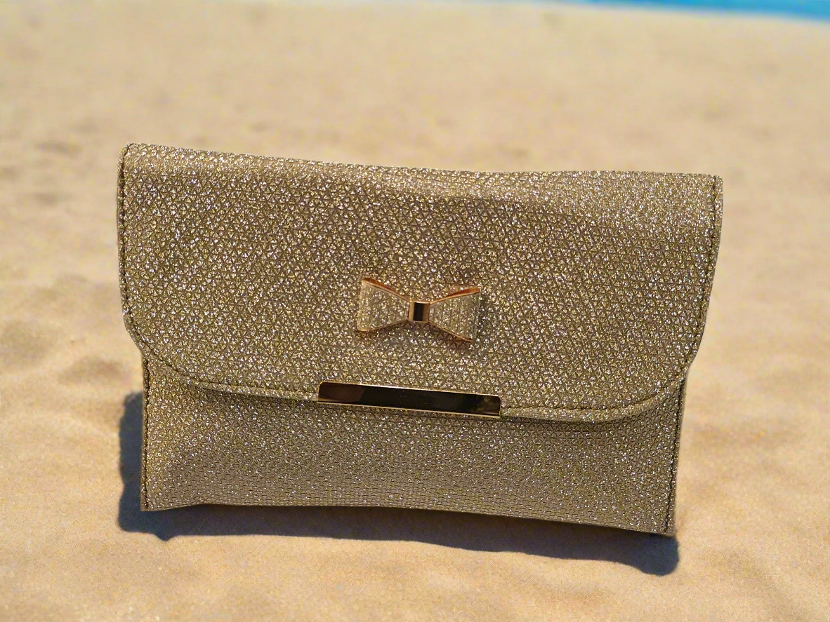 ✨ Rose Gold/Silver Glitter Clutch – Elegant Evening Party Bag with Bow Detail ✨ | PS0007