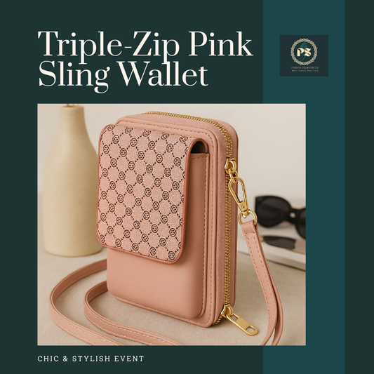 Elegant Triple-Zip Pink Sling Wallet | PS0005