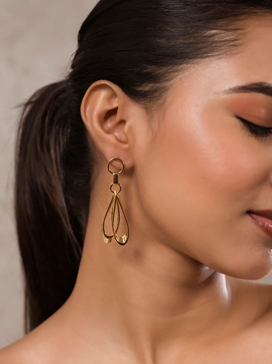 Golden Teardrop Luxe Earrings - 18K Gold Plated | Purna Samyukta Exclusive | PS0001