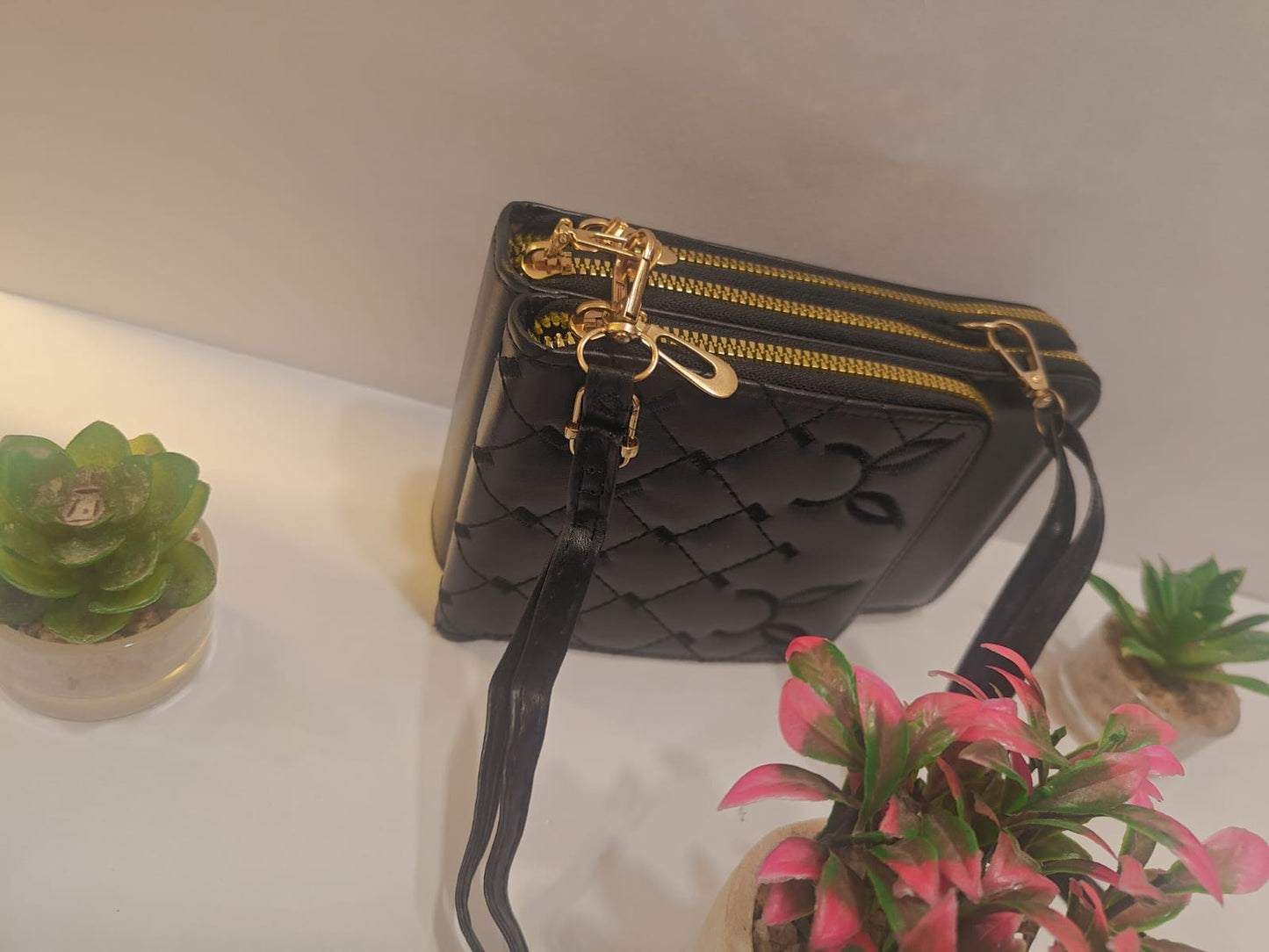 Elegant Triple-Zip Pink Sling Wallet | PS0005