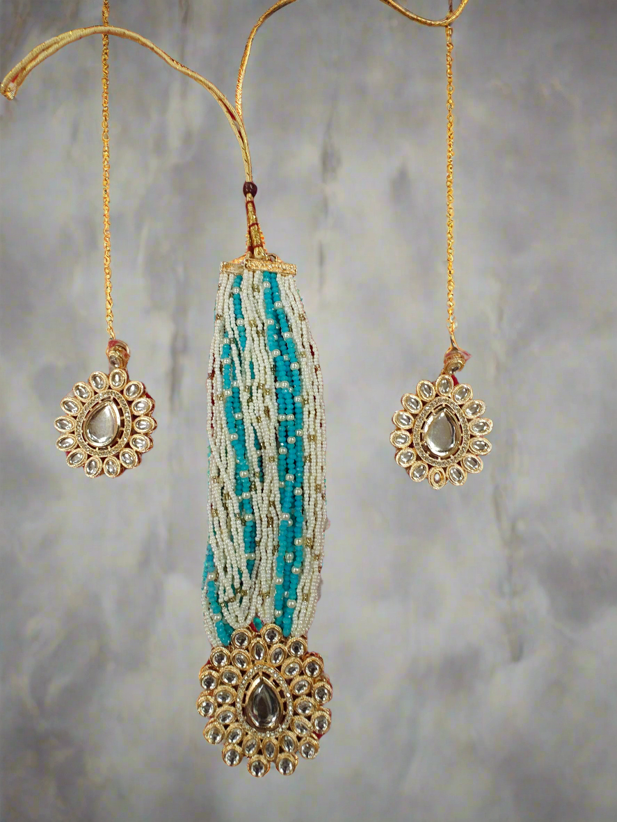 Royal Mirror Polki Necklace Set – Turquoise Pearl Edition