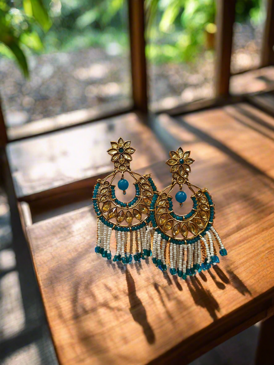 🌊 Ocean Blue Chandbaali Earrings