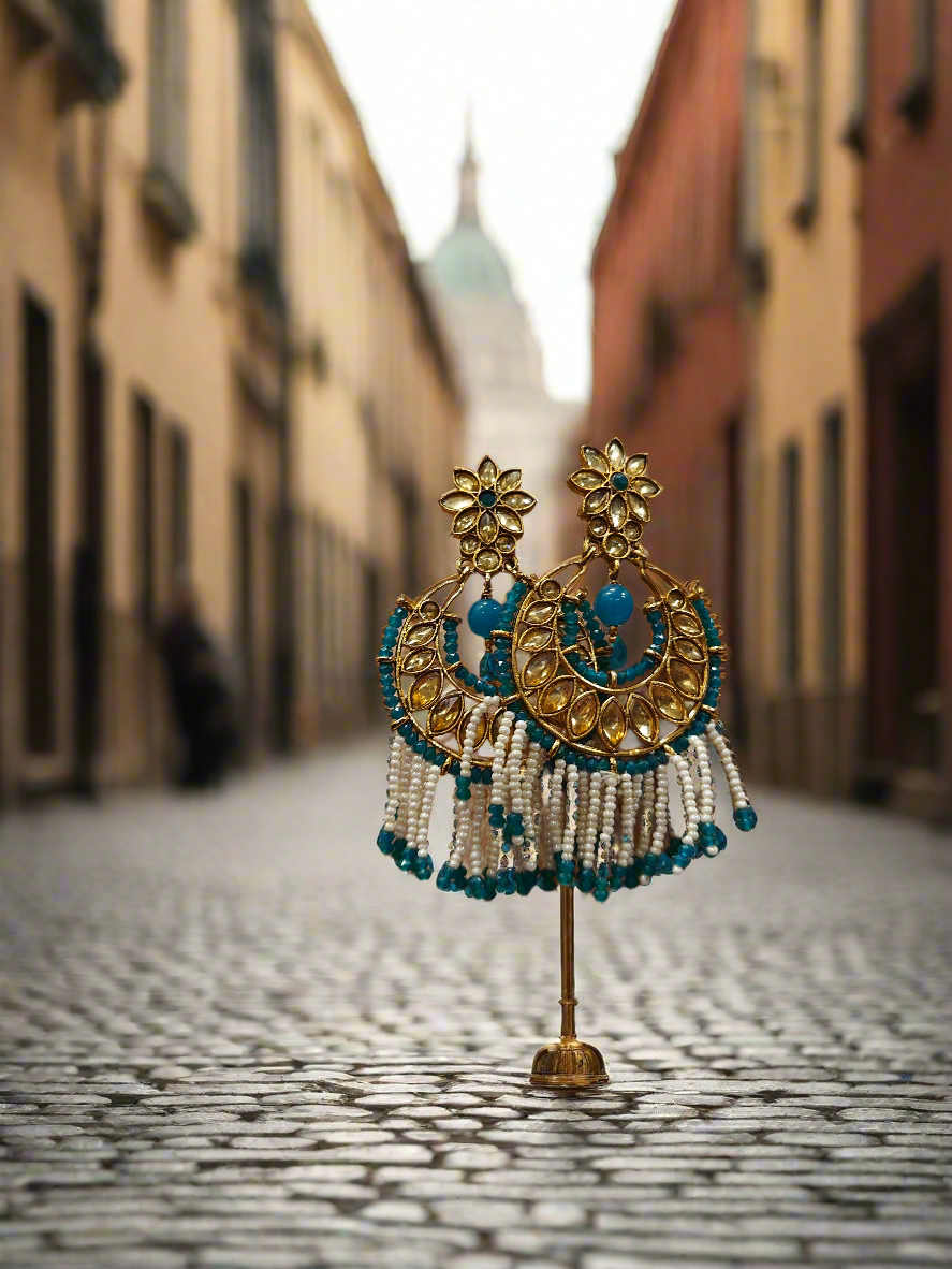 🌊 Ocean Blue Chandbaali Earrings