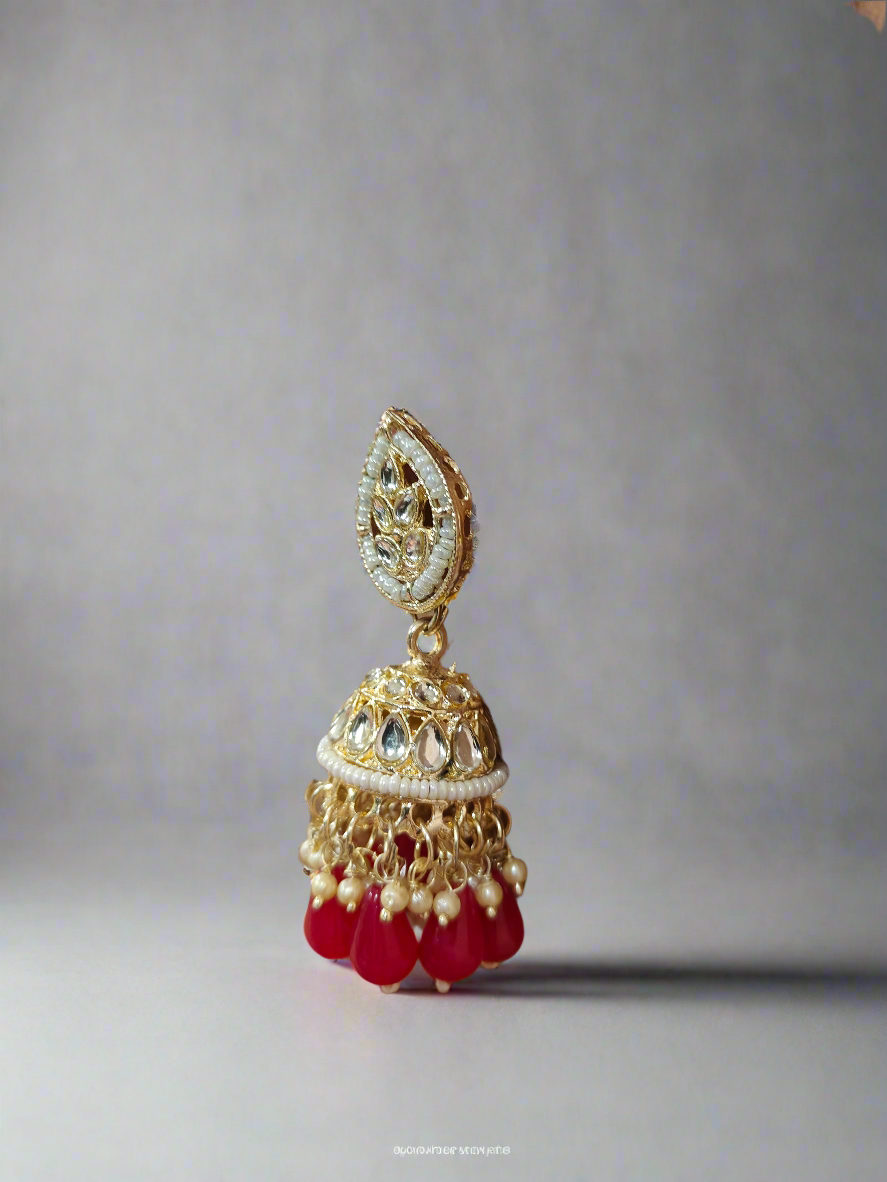 🥀 Royal Kundan Jhumkis (Red Drop Edition) | PS0013