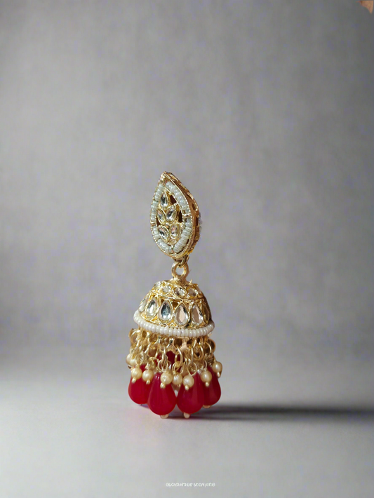 🥀 Royal Kundan Jhumkis (Red Drop Edition) | PS0013