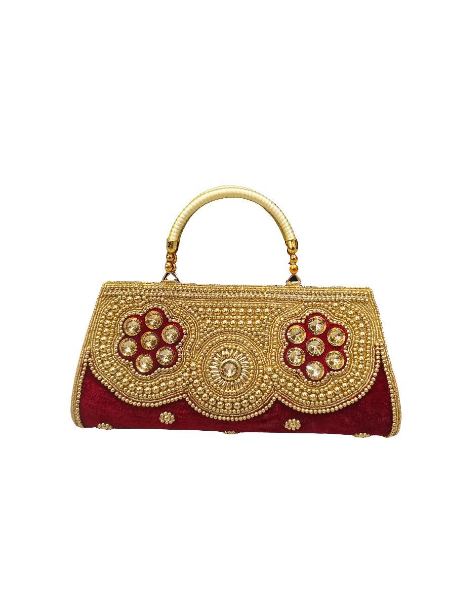 ✨ Royal Red & Gold Embellished Potli Clutch | PS0008