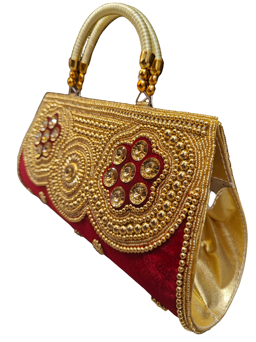 ✨ Royal Red & Gold Embellished Potli Clutch | PS0008