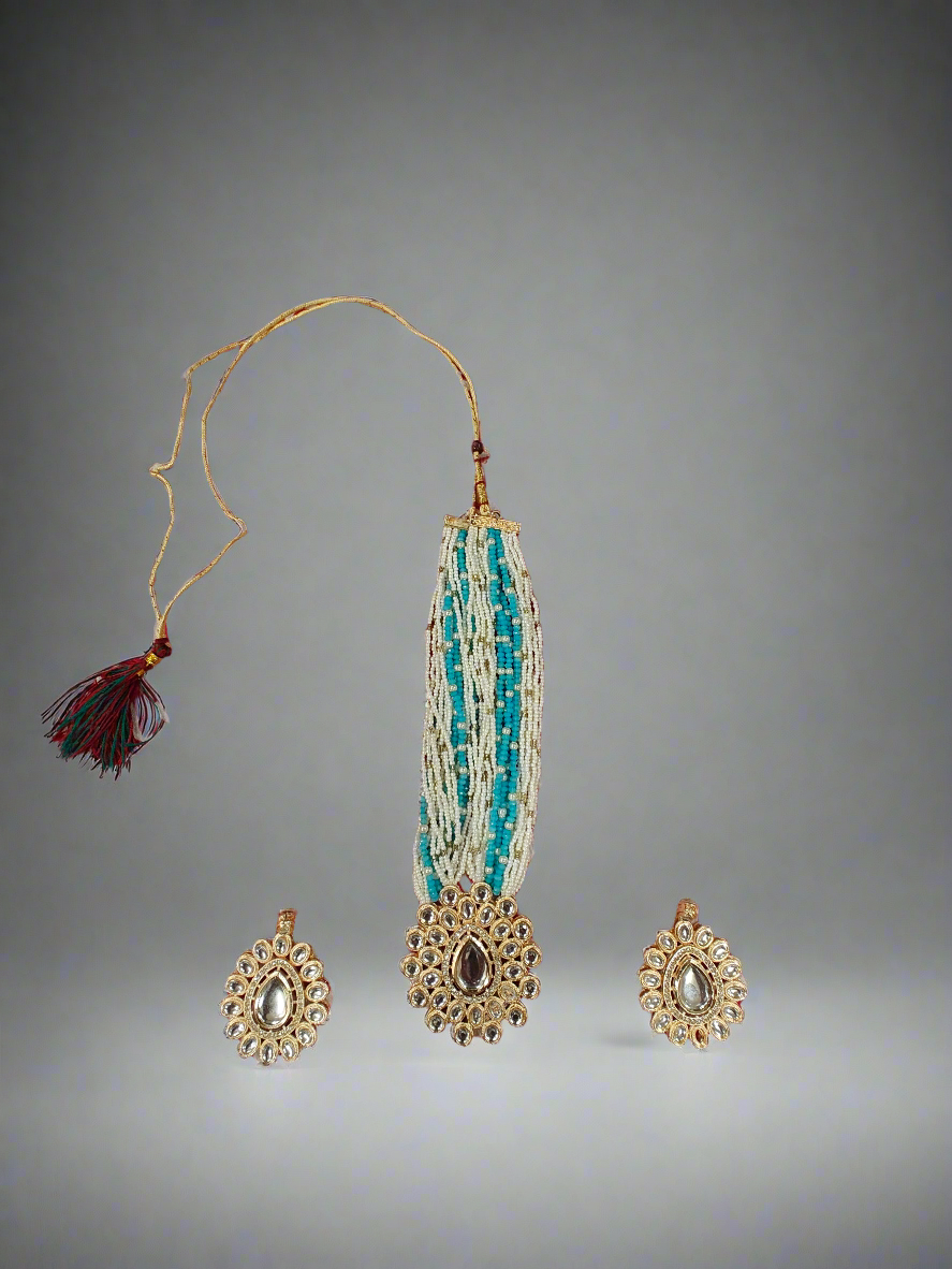 Royal Mirror Polki Necklace Set – Turquoise Pearl Edition