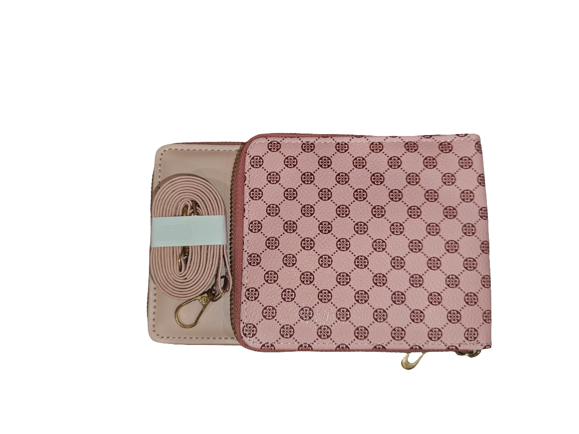 Elegant Triple-Zip Pink Sling Wallet | PS0005