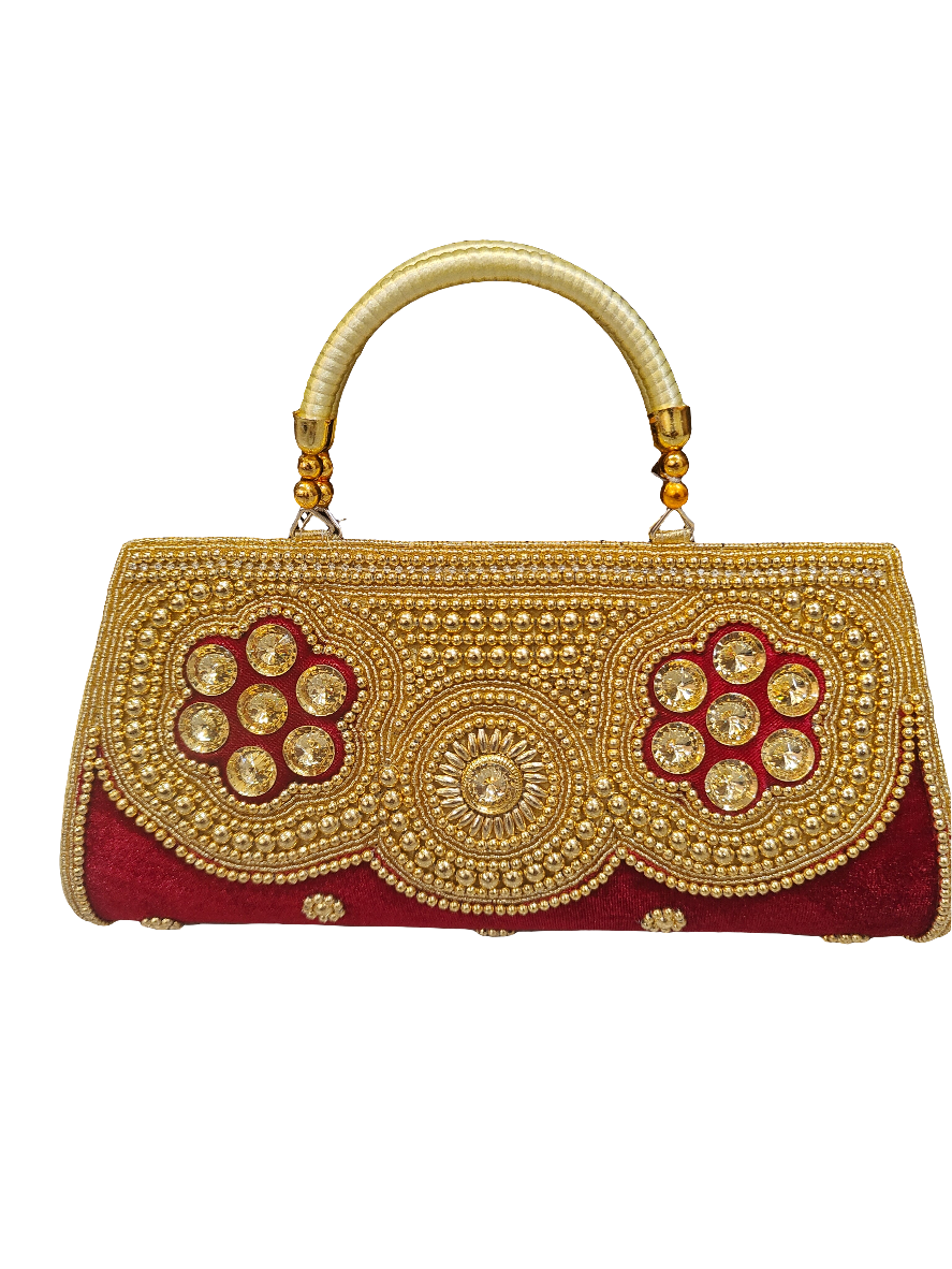 ✨ Royal Red & Gold Embellished Potli Clutch | PS0008