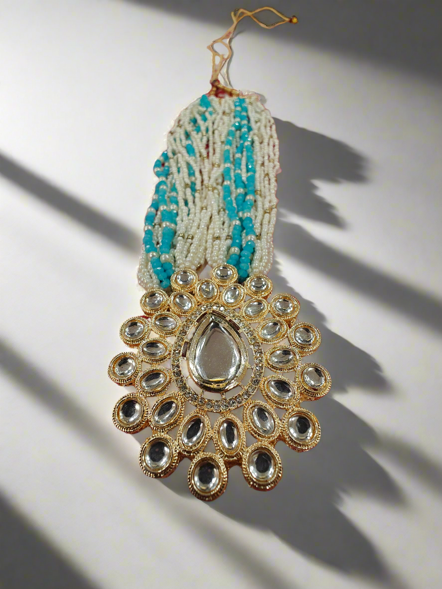 Royal Mirror Polki Necklace Set – Turquoise Pearl Edition