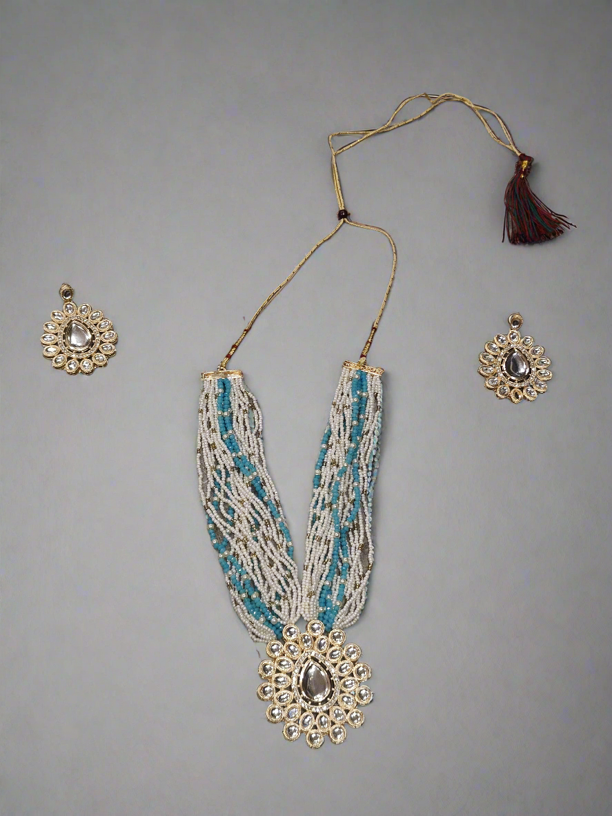Royal Mirror Polki Necklace Set – Turquoise Pearl Edition
