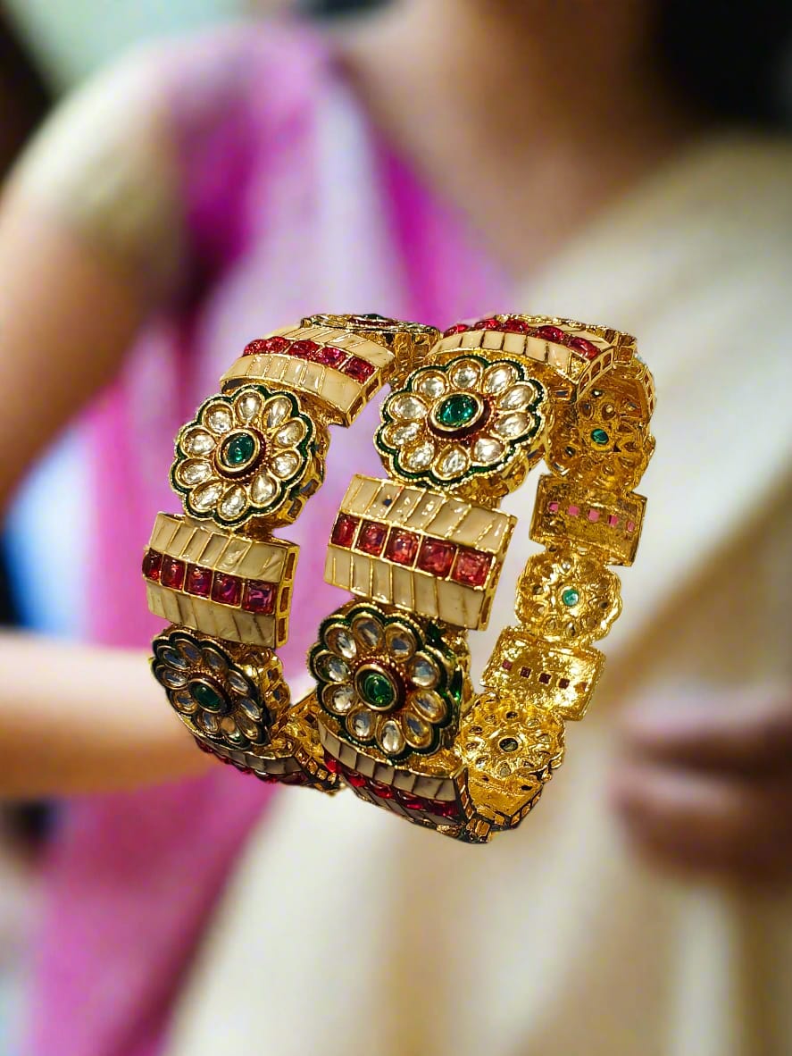 Royal Kundan Floral Bangles – Festive Gift Edition